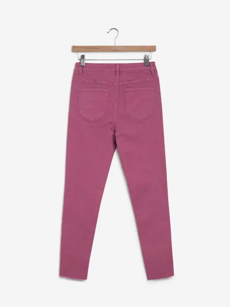 Nuon Magenta Skinny Fit High-Waist Crop Jeans