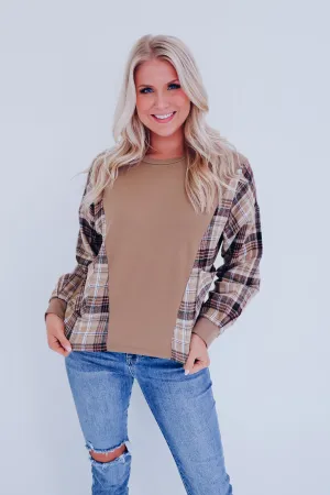 Peyton Plaid Pocketed Top - Brown